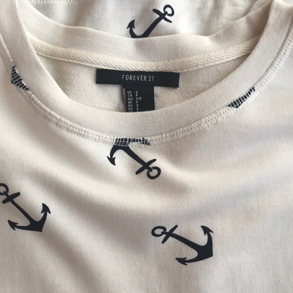 F21 Nautical Anchor Navy White Sweatshirt Top Sm - Picture 2 of 3